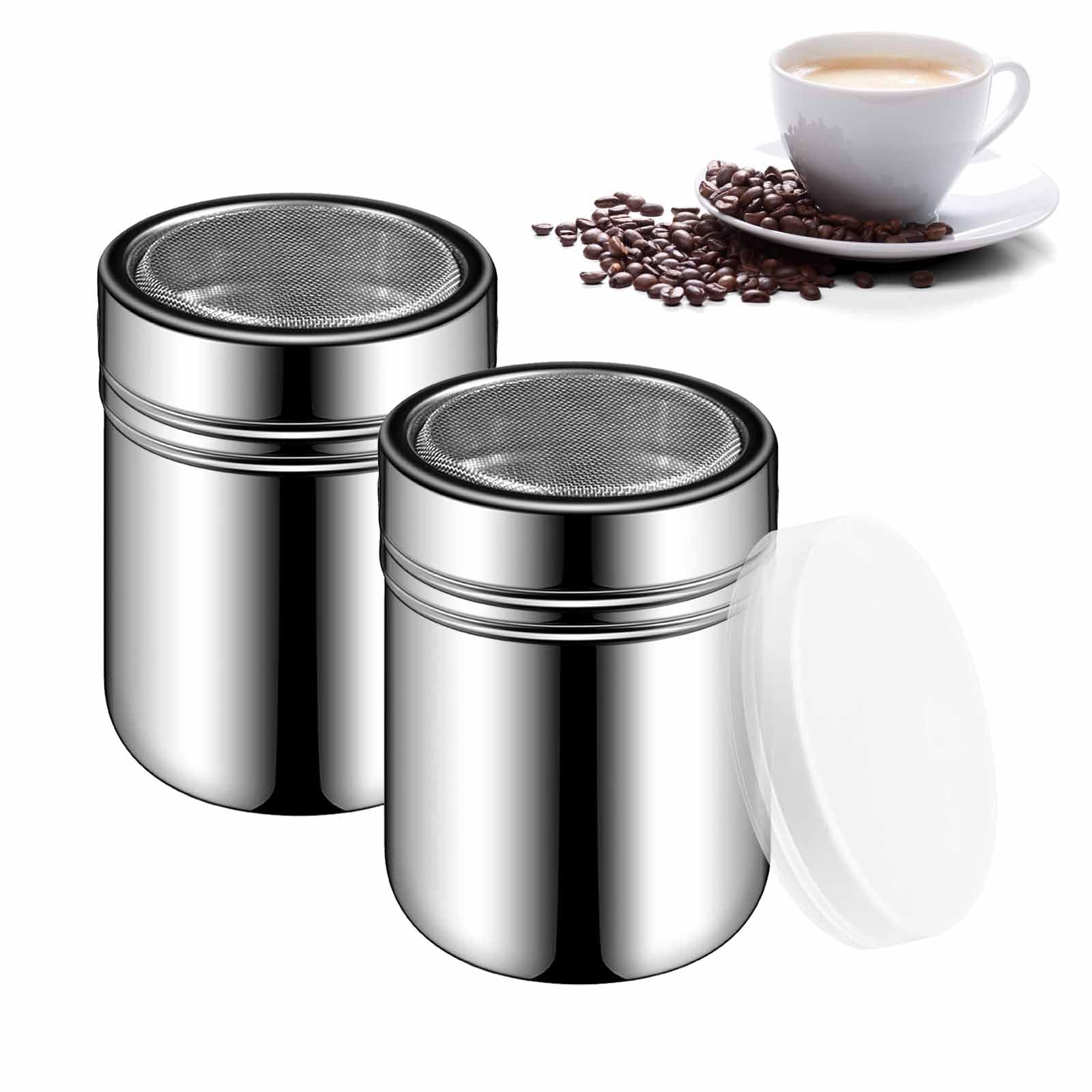 4 PCS Saupoudreuse Sucre Glace Inox - Saupoudreur Cacao, Farine, Chocolat Avec Couvercle, Tamis Cuisine