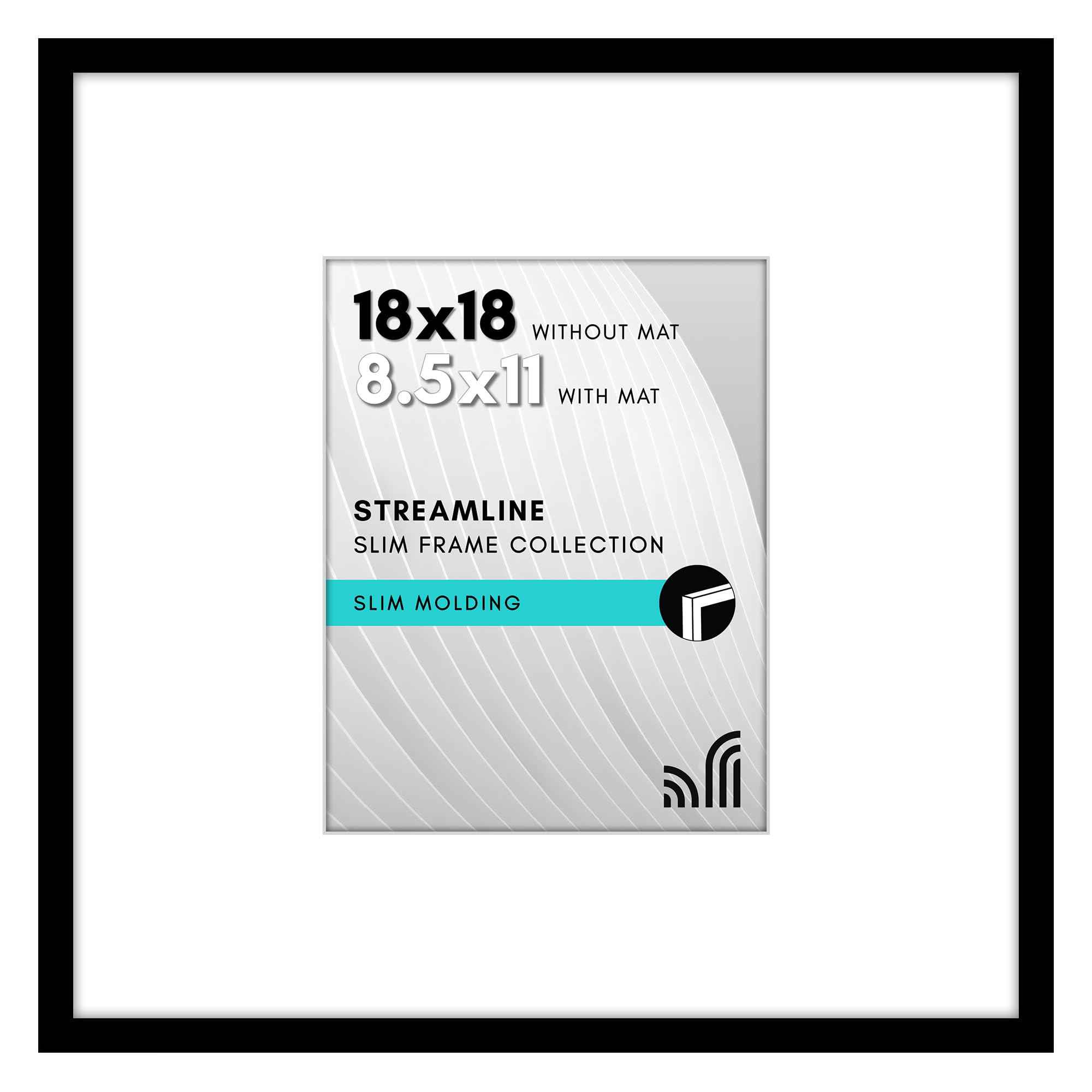 Americanflat 18x18 Picture Frame with Polished Plexiglass - Use as 8.5x11 Frame with Mat or Display 18x18 Photo Without Mat - Streamline Collection - Thin Frames for Wall Display - Black