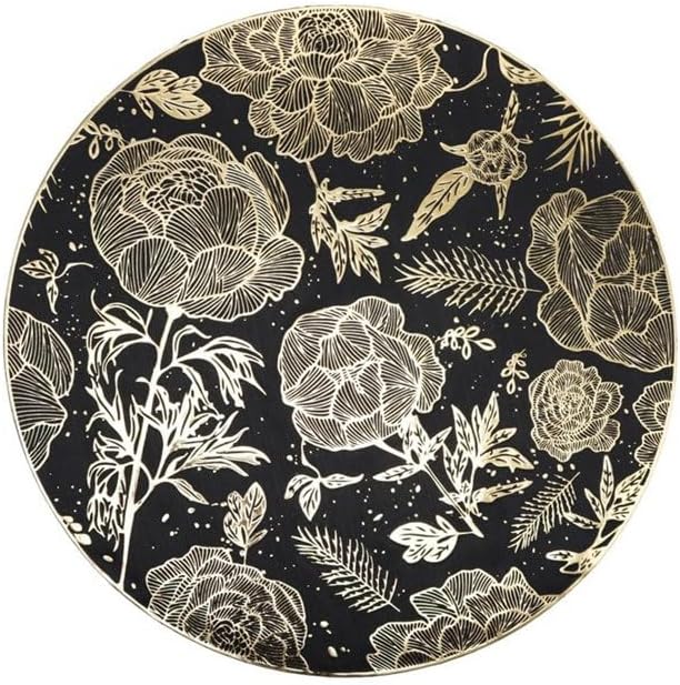 Gold Stamping Placemat Heat Insulation Table Mat Waterproof Oil Round Flower Western Placemat(D)
