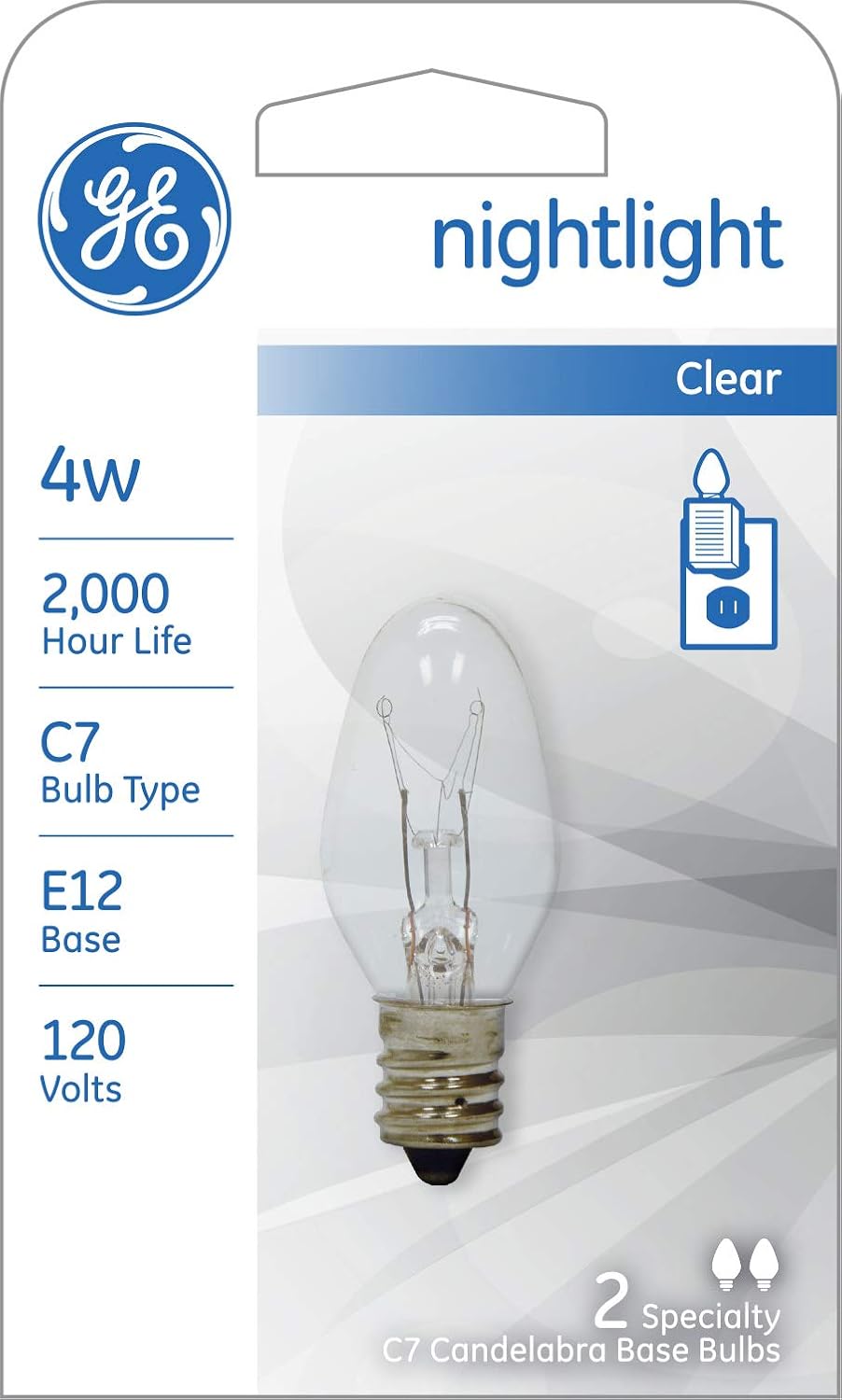 GE Lighting 43050 4-Watt 14-Lumen C7 Night Light Bulb, Clear, 2-Pack GE Lighting 43050 4-Watt 14-Lumen C7 Night Light Bulb, Clear, 2-Pack