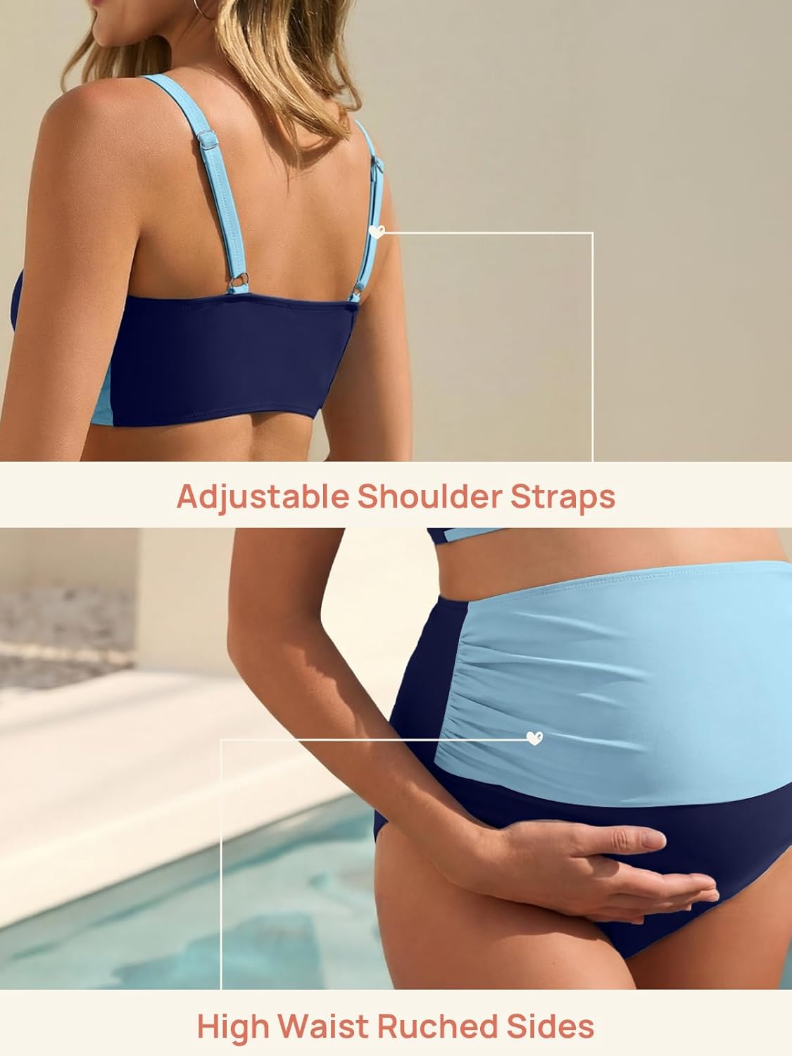 Summer Mae Maternity Bikini Swimsuit Color Block Two Piece Criss Cross V Neck Bathing Suit High Waist Pregnancy Swimwear - Image 4