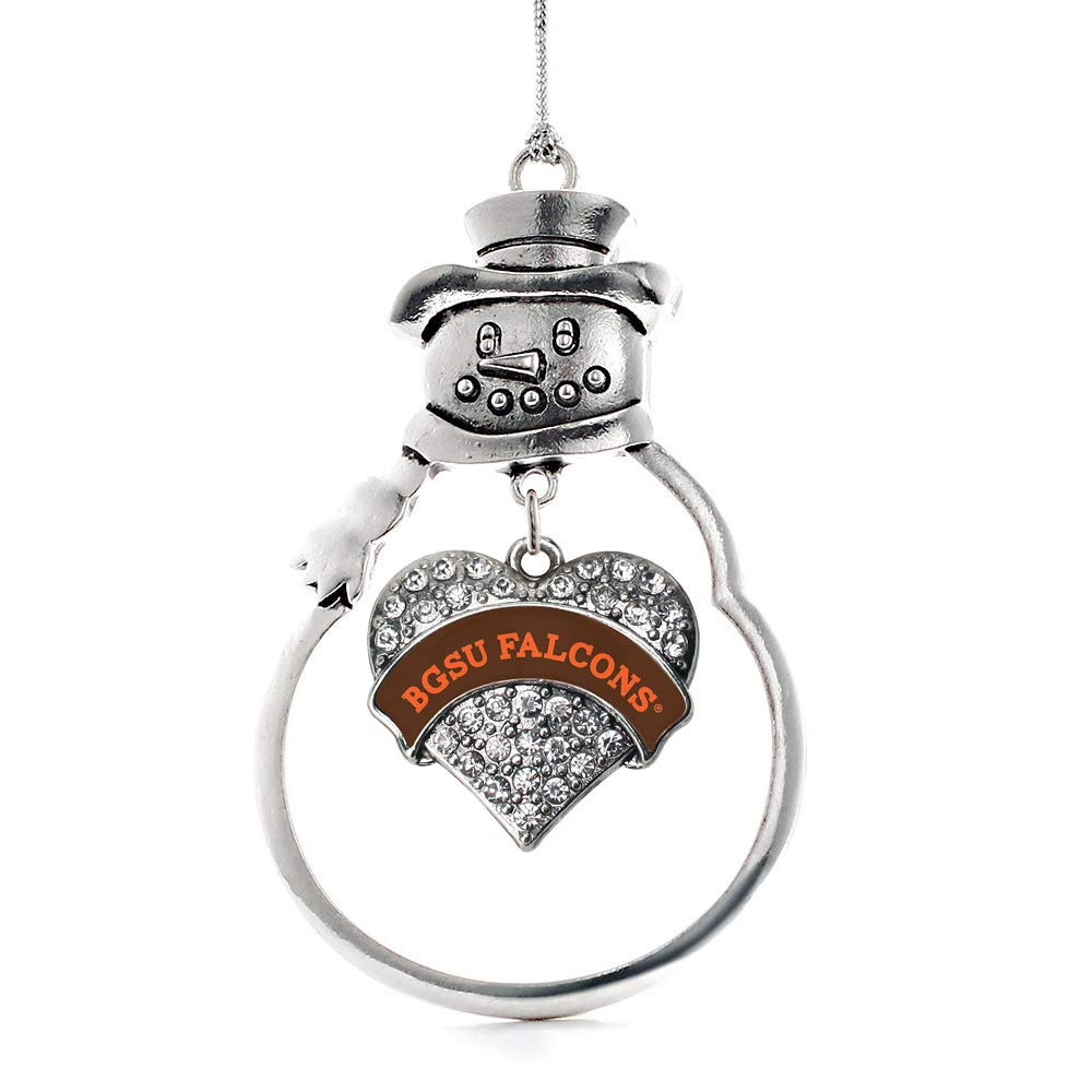 Inspired Silver - BGSU Falcons [NCAA] - Silver Christmas Ornament - Pave Heart Charm Christmas Tree Ornament with Cubic Zirconia - Snowman Hanging Decoration