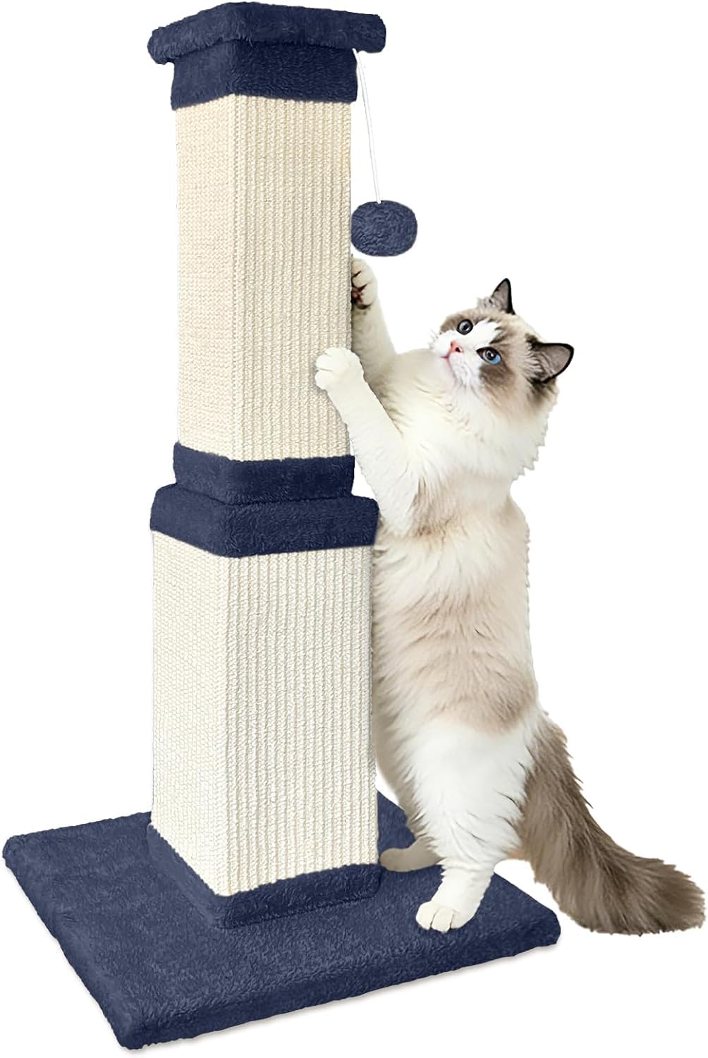 Columna rascador para gatos, 81 cm, tronco rascador de sisal y madera, poste rascador para gatos grandes y gatos de casa, base ancha estable, color azul