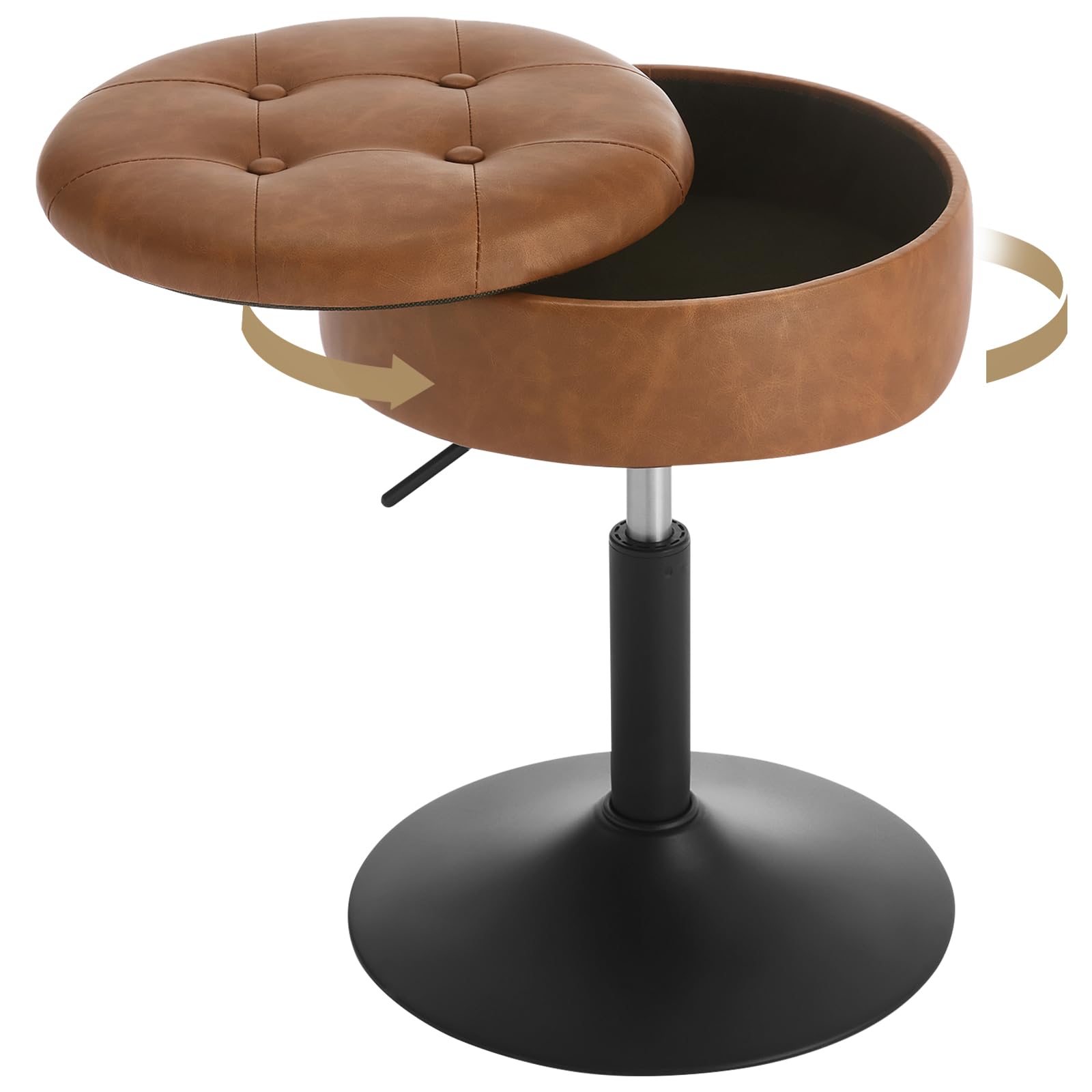 WOLTU Sgabello da Trucco, Sedia con Contenitore, in Velluto, Marrone | Sgabello Altezza Regolabile, 50-66.5cm, Sedia da Bar Rotondo, per Cucina Soggiorno, Toeletta Trucco, Postazione, in Metallo