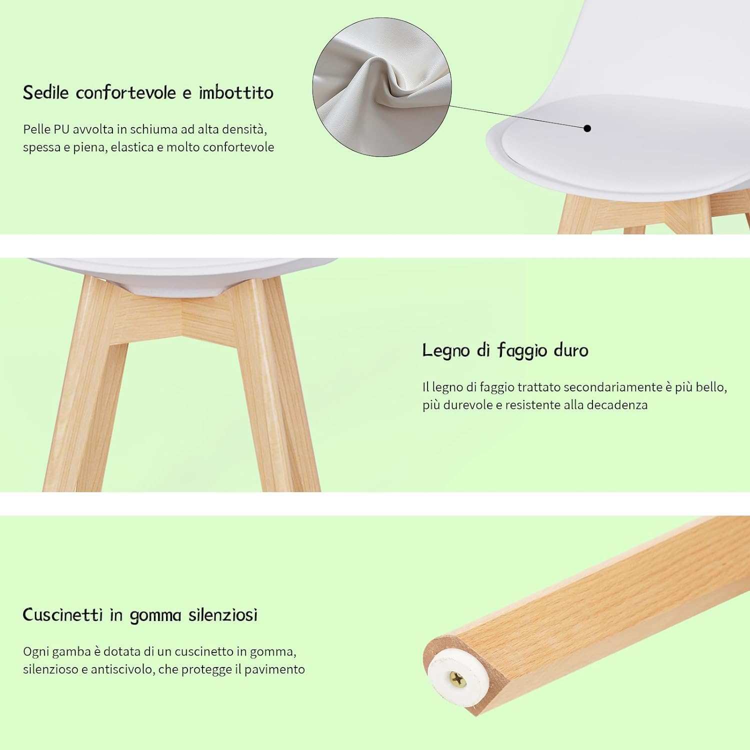 JIJIAN Set di 6 Sedie Per Sala da Pranzo, Sedia in stile nordica, Gambe in Legno Massello, Ideale per Sala da Pranzo, Soggiorno, Camera da Letto, Cucina, Sala Riunione, ecc