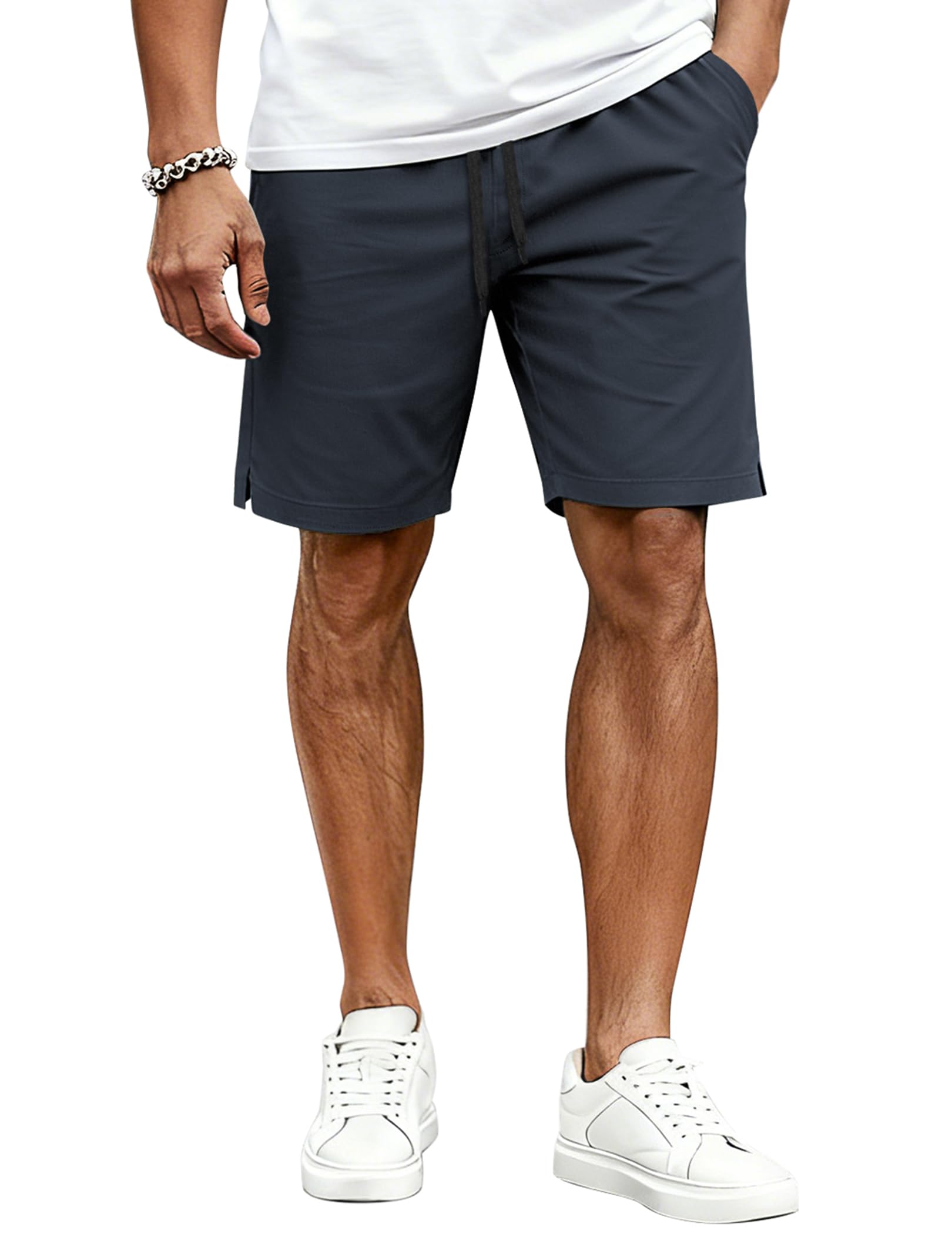 COOFANDY Mens Casual Shorts Cotton Drawstring Elastic Waist Lightweight 9 Chino Golf Shorts Summer Beach Shorts