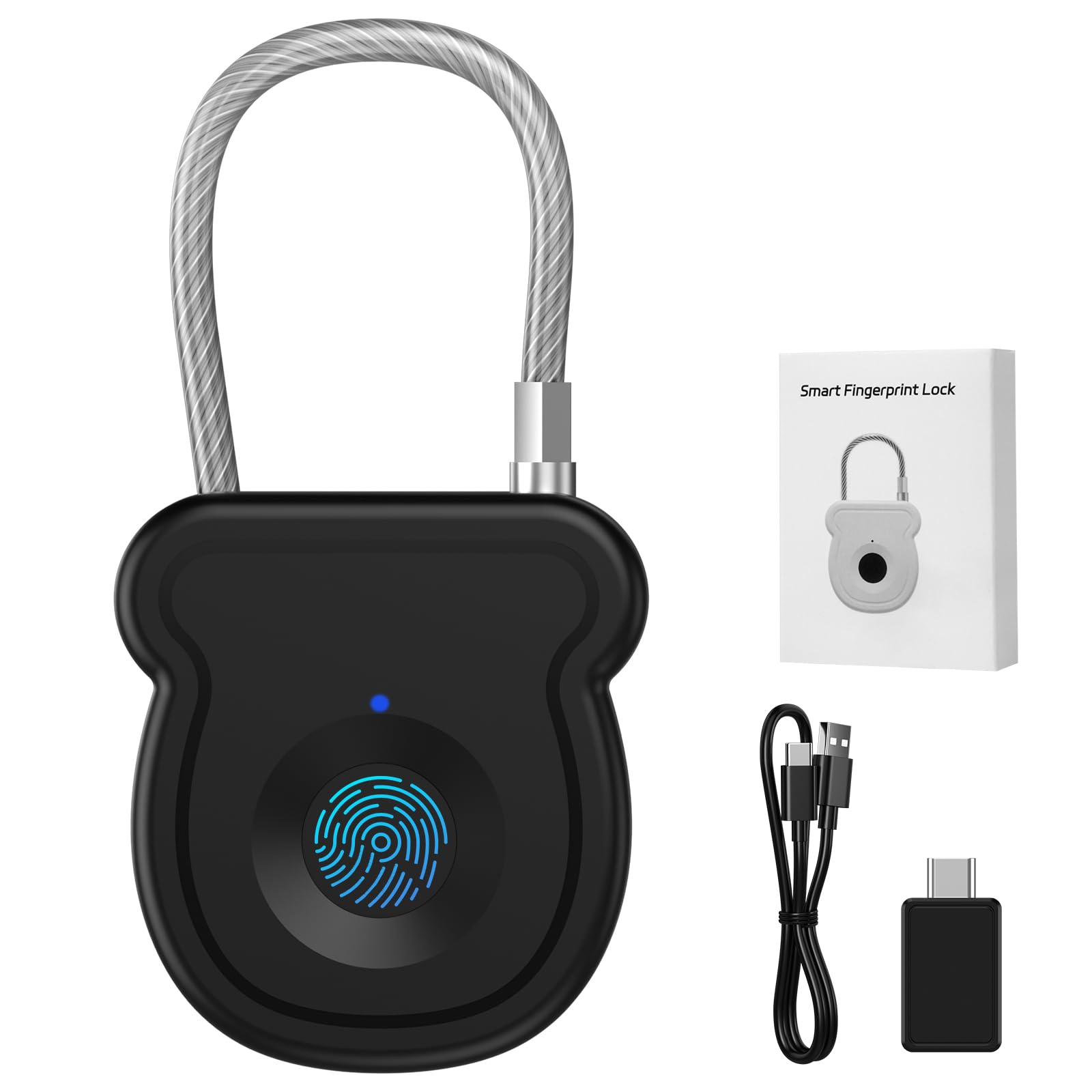 Larimuer Smart Fingerprint Padlock for Luggage - 20 User Capacity, USB Key & Emergency Code, Keyless Biometric Lock for Gym Locker, Suitcase, Backpack