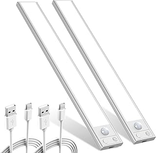 ULG Motion Sensor Under Cabinet Lights 12'' USB-C Rechargeable Closet Lights 47 LED Under Cabinet Lighting Wireless 6000K Dimmable Under Counter Lights for Kitchen, Hallway, Stairway - 2/Pack