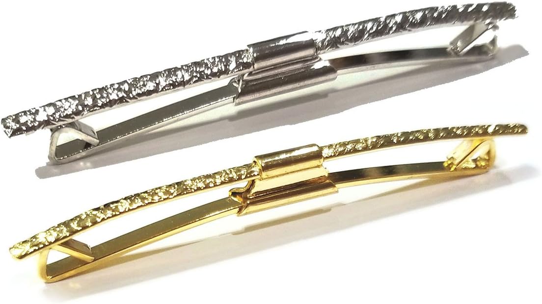 Two 2.5 Inch Ornate Collar Pin Bar Gold Silver Tie Pin Clip Guard Clasp Keep Ties Stays Down (Reg Length)