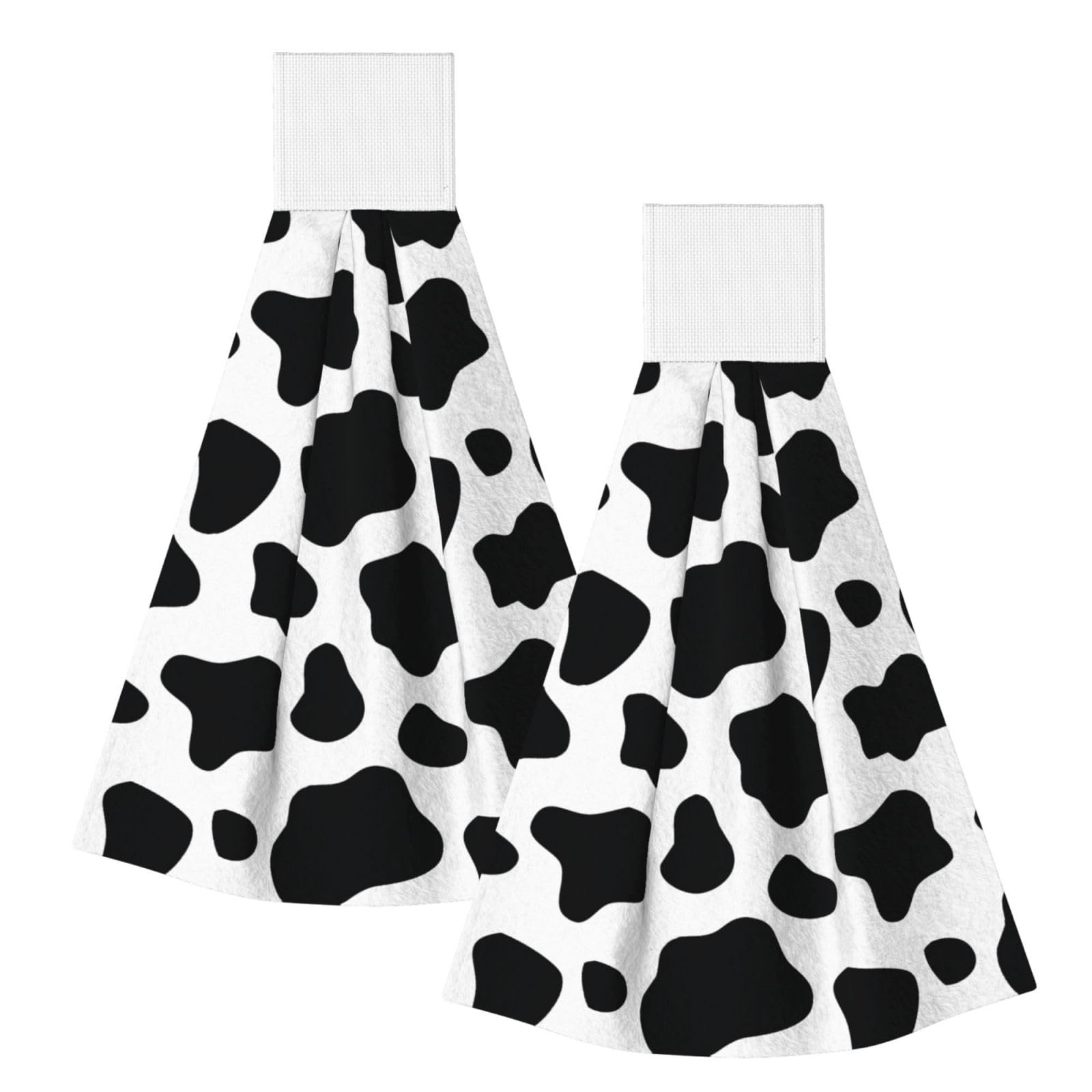 DOPKLNA Cow, 2 Pcs Hanging Coral Fiber Hand Towels for Bathroom, Absorbent Kitchen Towels