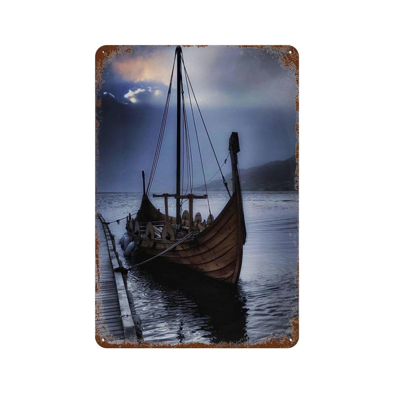 xiaoxiaoshen Viking Ship In Misty Fjord (4) Wall Decor Art Metal Tin Poster Modern Home Decor Art Home Bar Shop Decorations Vintage Sign 30x20cm