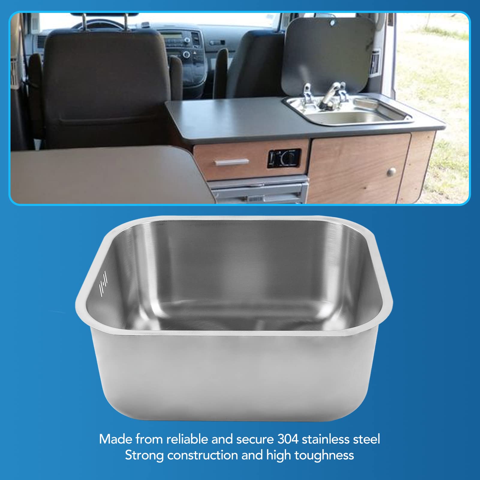 RV umywalka umywalka 430 x 370 x 180 mm stal nierdzewna o dużej pojemności