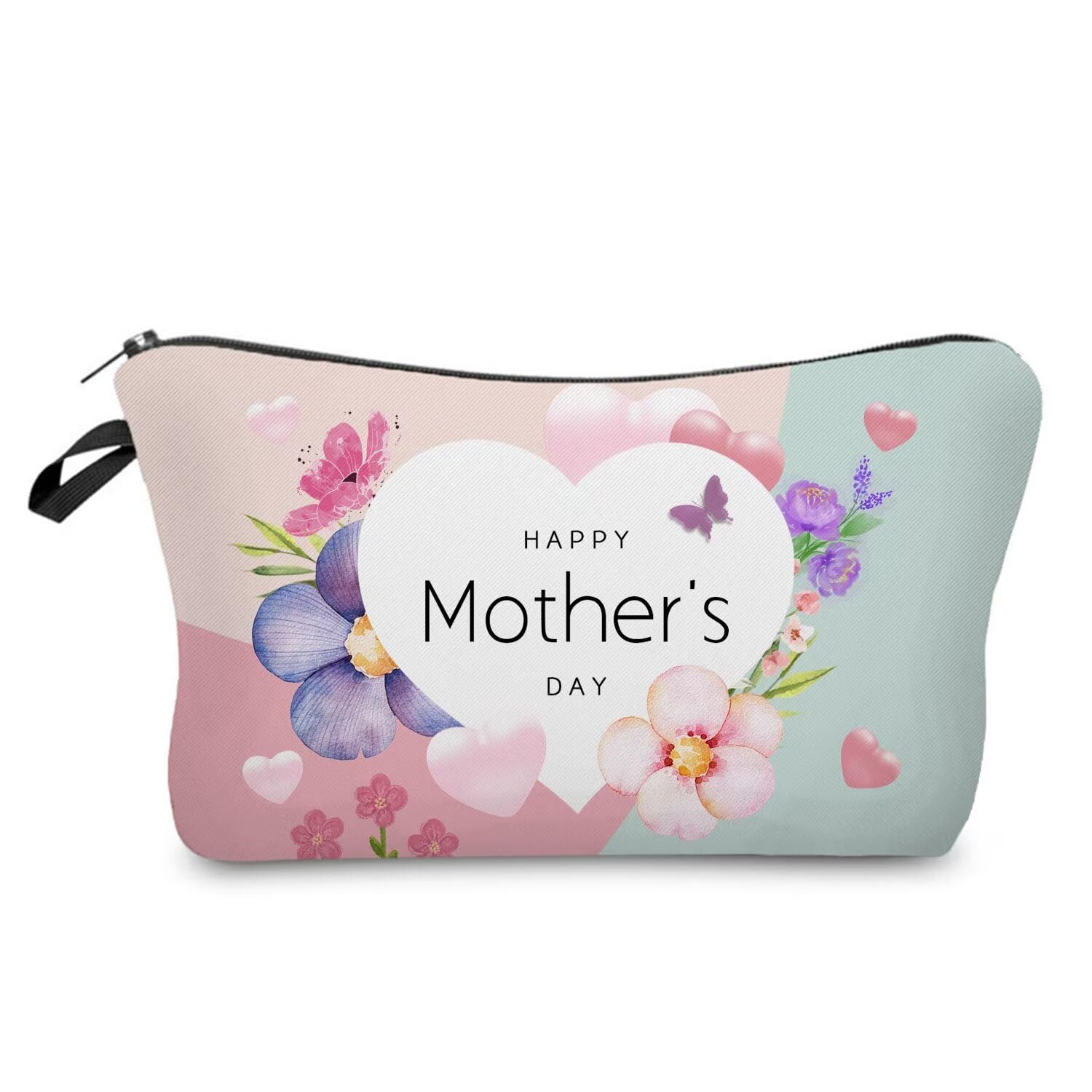 Livel lhood Floral Mother's Day Makeup Bag Floral Heart Pattern Small Organizer Zipper Pouch Happy Mother's Day Cosmetic Bag Present for Best Mom