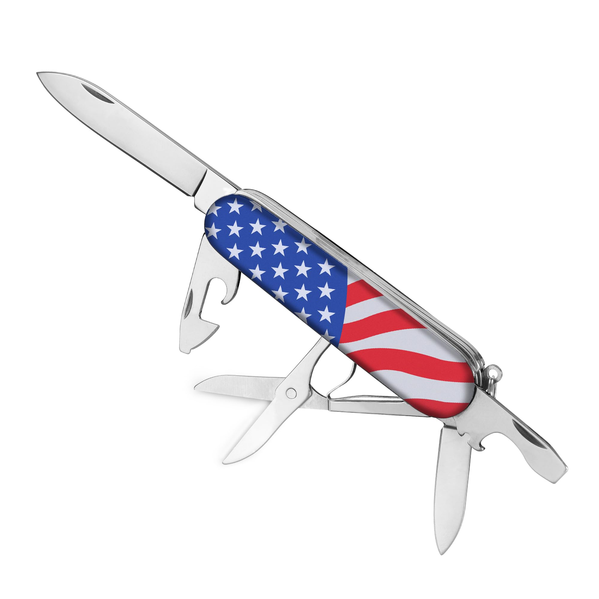 Swiss Eagle5-in-1 Mini Pocket Knife – Premium Multi Tool Pocket Knife with Knife, Scissor, Screwdriver & More - Ideal for Gifts - US Flag color