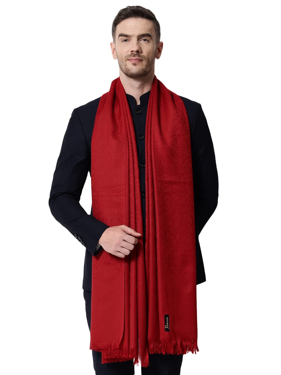 pashtush mens Fine Wool stole, jacquard design, Maroon-picture-48