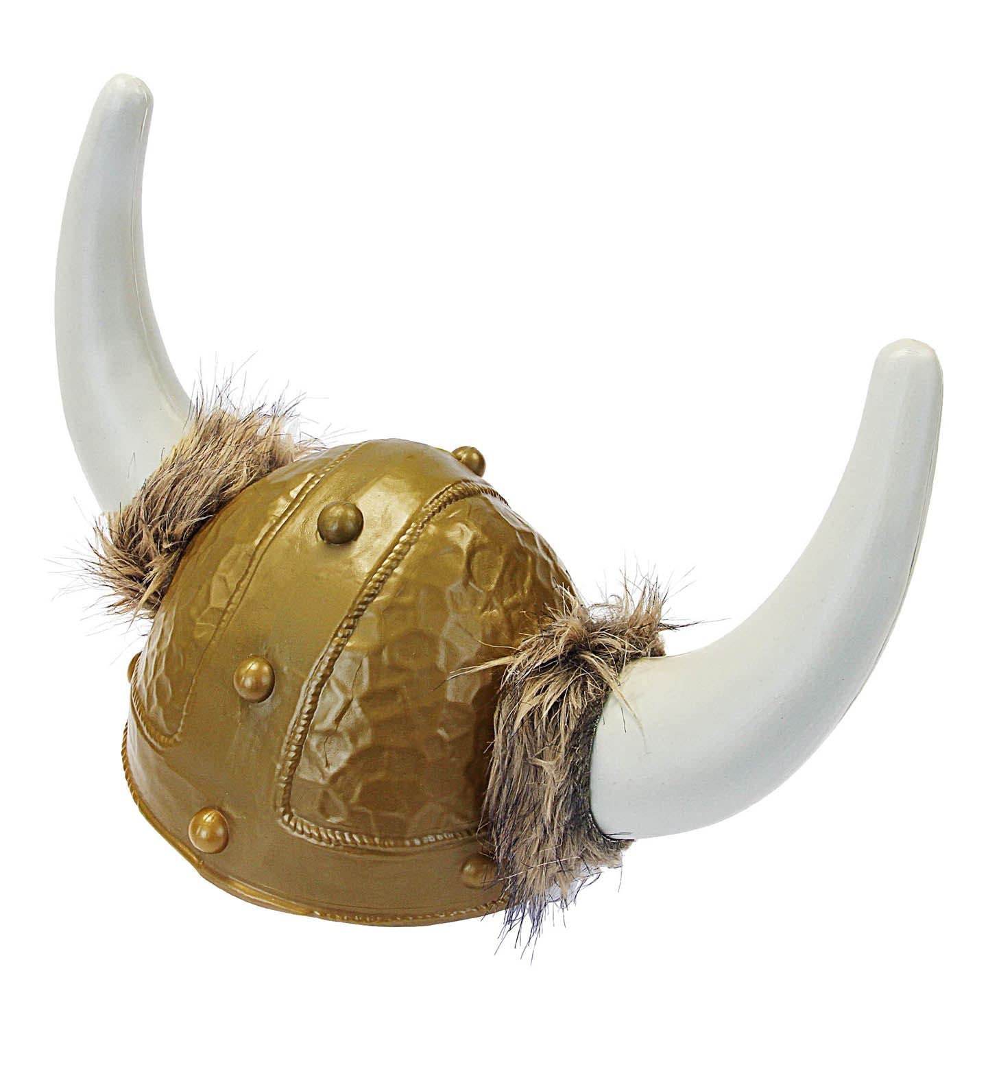 Mens Deluxe Viking Helmet with Horns & Fur Warrior Fancy Dress Costume Accessory