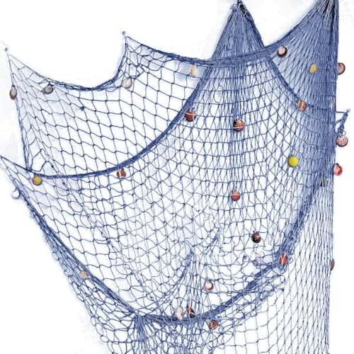 Image of Rosoz Nautical Decorative Sea Theme Party /Wall Decoration Background Fishing Net Decor, Blue (79inch x 59inch)