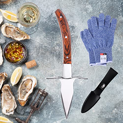 Oyster Shucking Knife and Gloves Set, Oyster Opener Tool Kit with 1 Pair of Cut Resistant Level