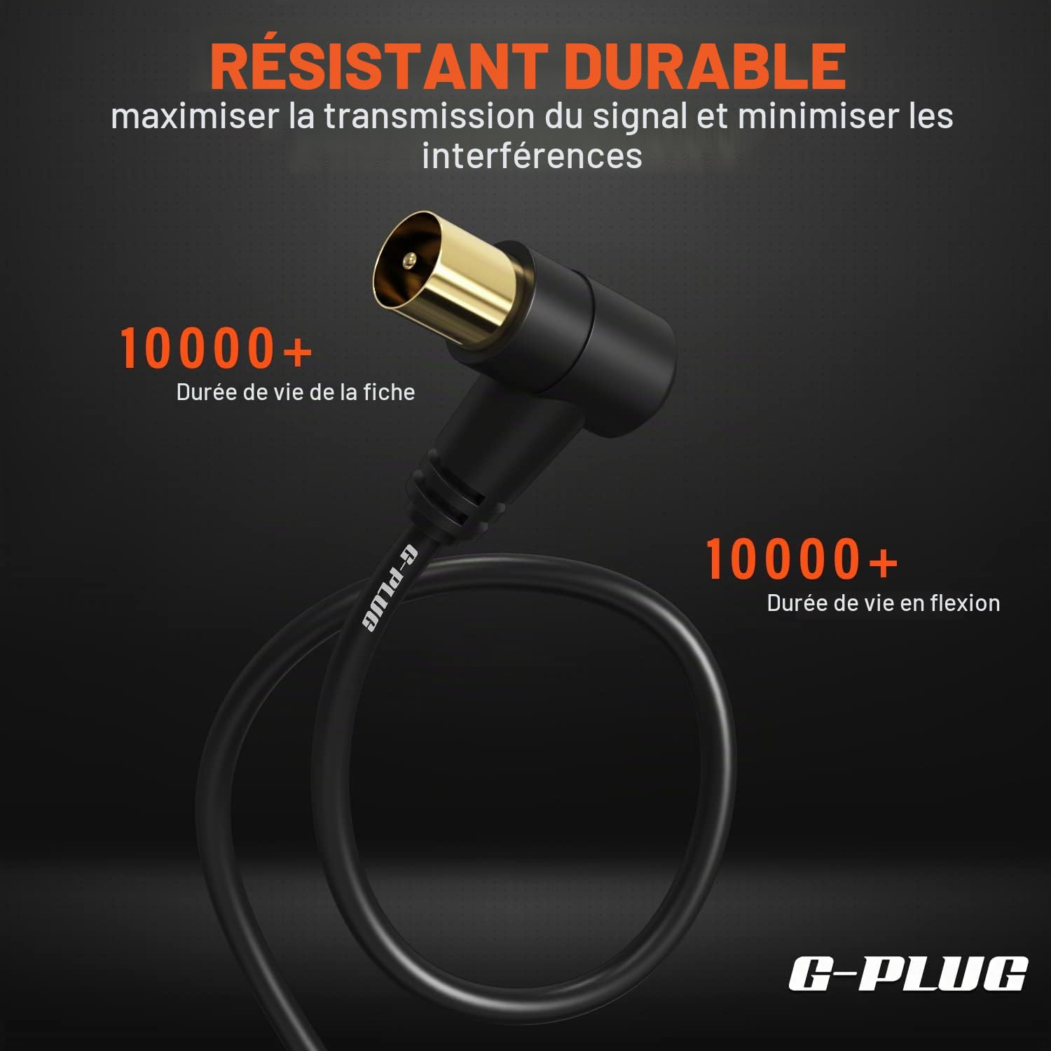 Câble d’Antenne TV 2m Angle Droit Coaxial Mâle-Mâle avec Adaptateur Connecteurs RF Plaqués Or