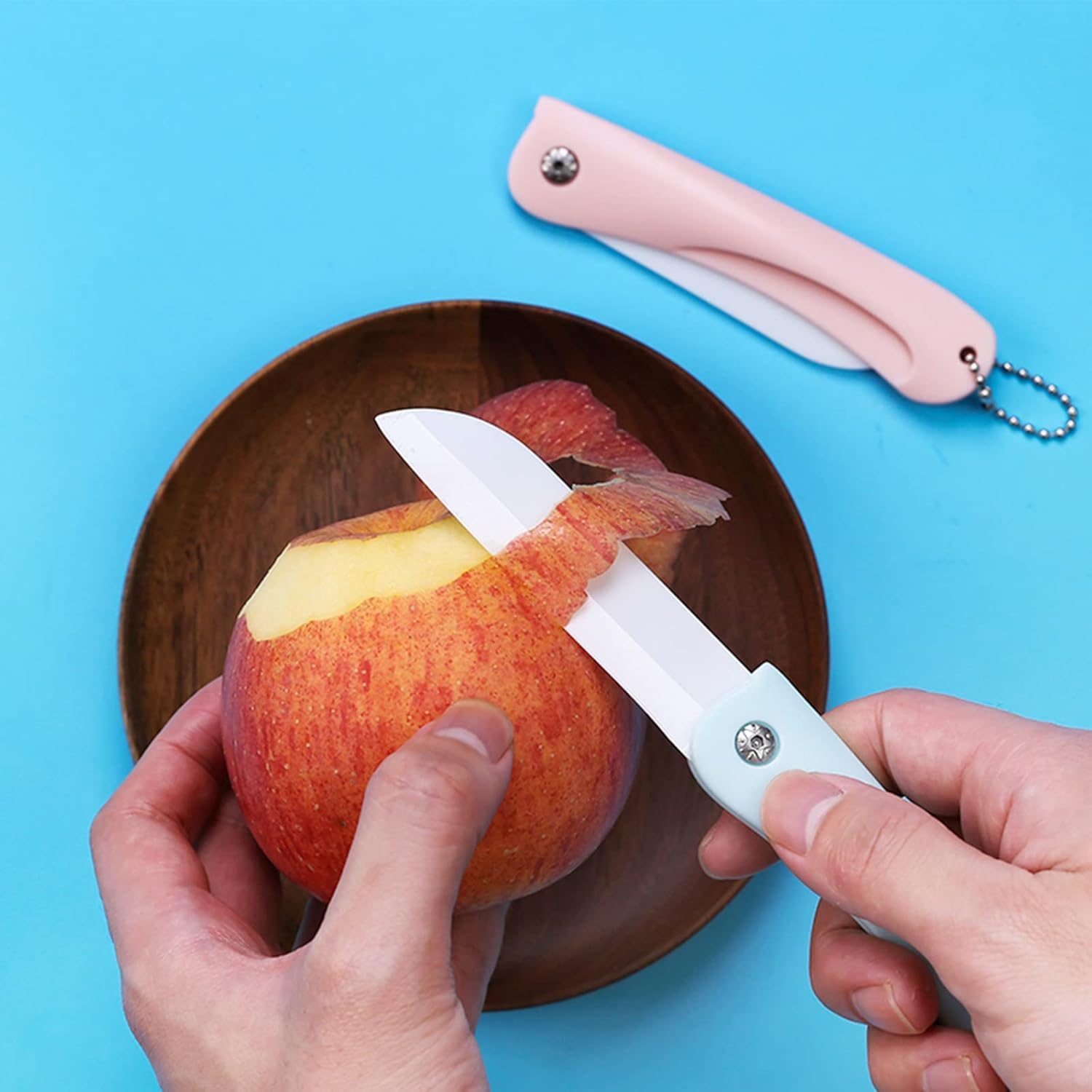 SBA PRIME Ceramic Kitchen Knife | Sharp Lightweight Fruit & Vegetable Cutter with Non-Slip Handle & Safety Blade Cover | Travel Utility Knife β Blue 3