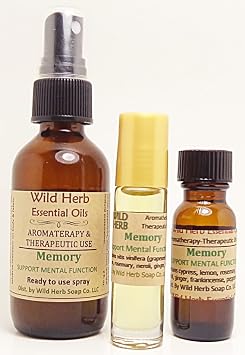 Wild Herb 100% Pure Memory Essential Oil Blend - Organic Brain Boost - Great for Use During School/College, Remembering Speeches or Lines in a Play, Aging Adults, etc. .33 oz. Roll On, Diluted