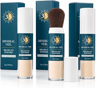 Mineral Brush-On Setting Powder, Lightweight Matte Finish Touch-Up Powder for Face and Body (3 Pack-MBOS)