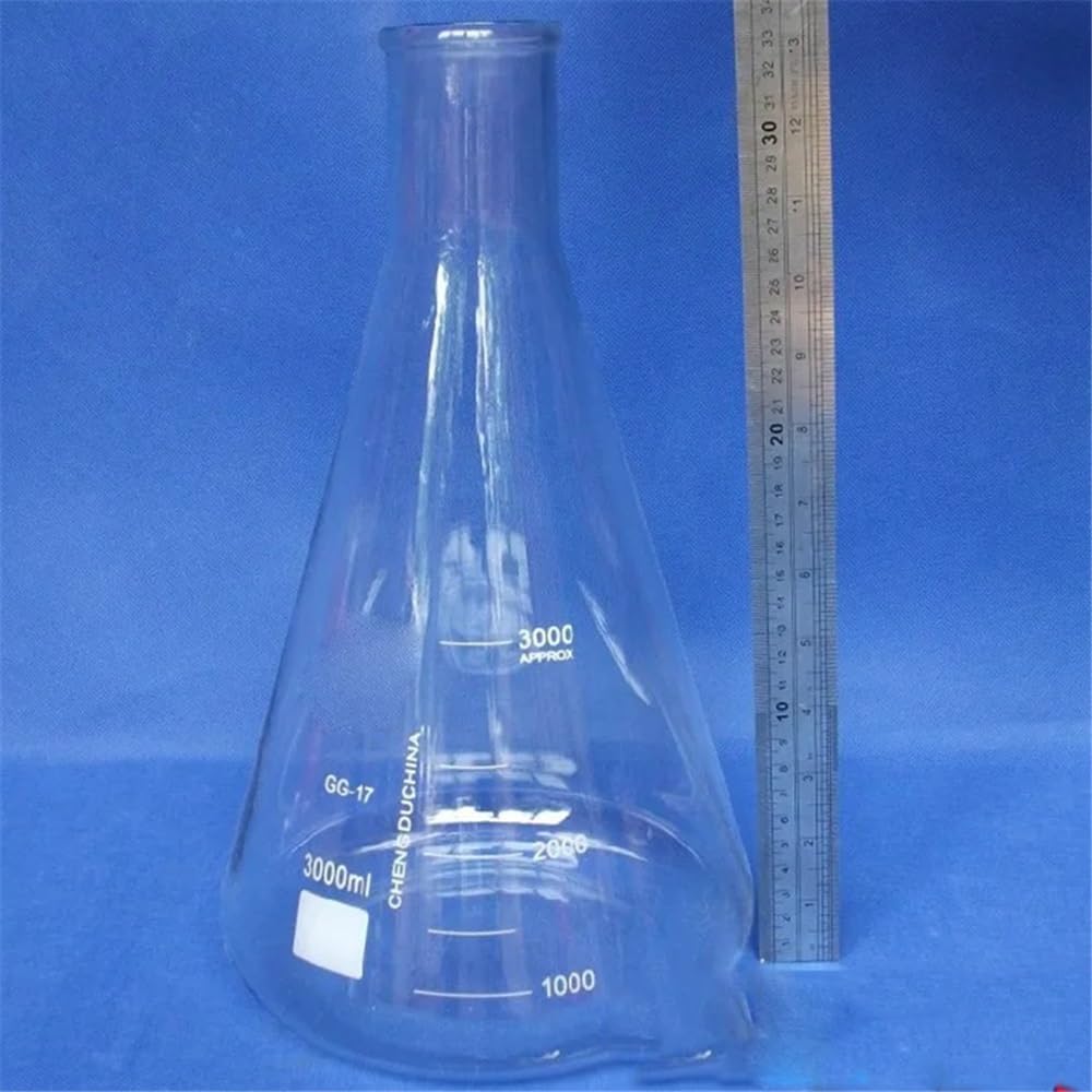Cristalería de Laboratorio Matraz Erlenmeyer de vidrio de 3000 ml, matraz cónico de laboratorio, matraz triangular de vidrio de 3000 ml, GG17