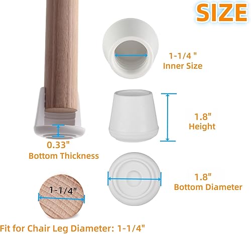 Miniatura 3 de Furnigear Tapas para patas de silla, puntas de goma antideslizantes de 1-14 pulgadas de diámetro interior, protectores de suelo para patas de silla,