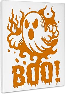 3dRose, Cute Halloween Ghost with Text in Orange, Museum Grade Canvas Wrap 10x8