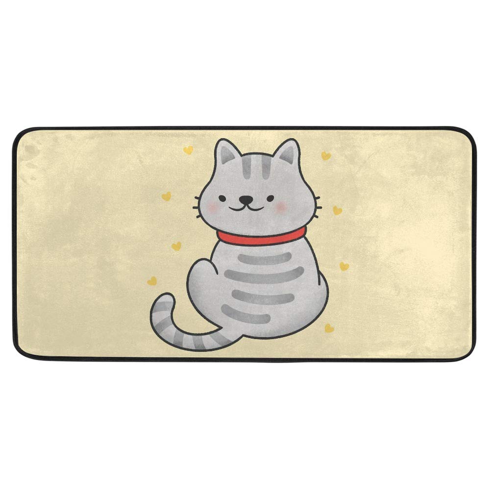 Tapis de cuisine antidérapant chat jaune 39x20" lavable