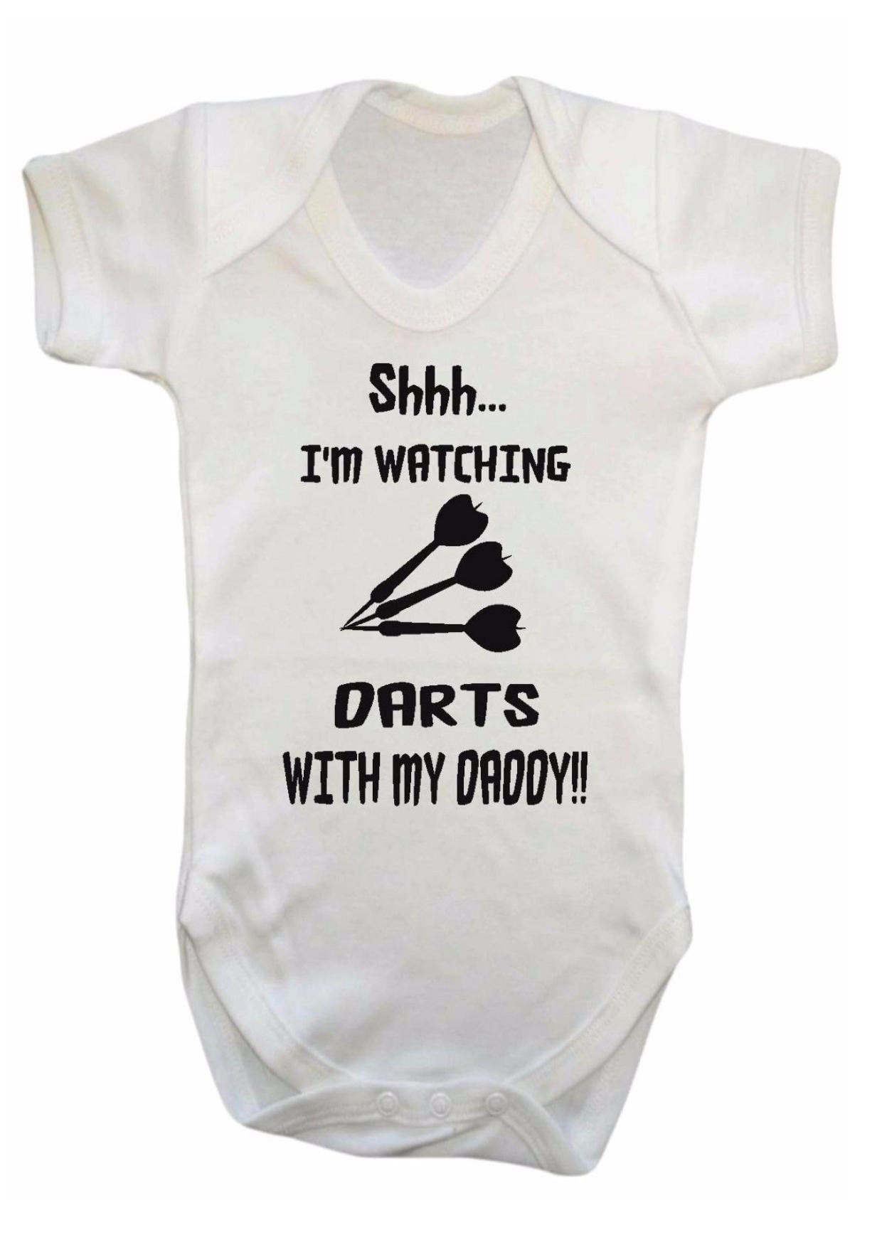 Danni Rose Shhh...I'm Watching Darts With My Daddy baby Vest Bodysuit boy girl (12-18 mths)