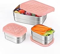 Vista 14 de Recipientes Pequeños de Acero Inoxidable para el Almuerzo para Niños Recipientes de Comida a Prueba de Fugas con Tapas de Silicona - Recipientes