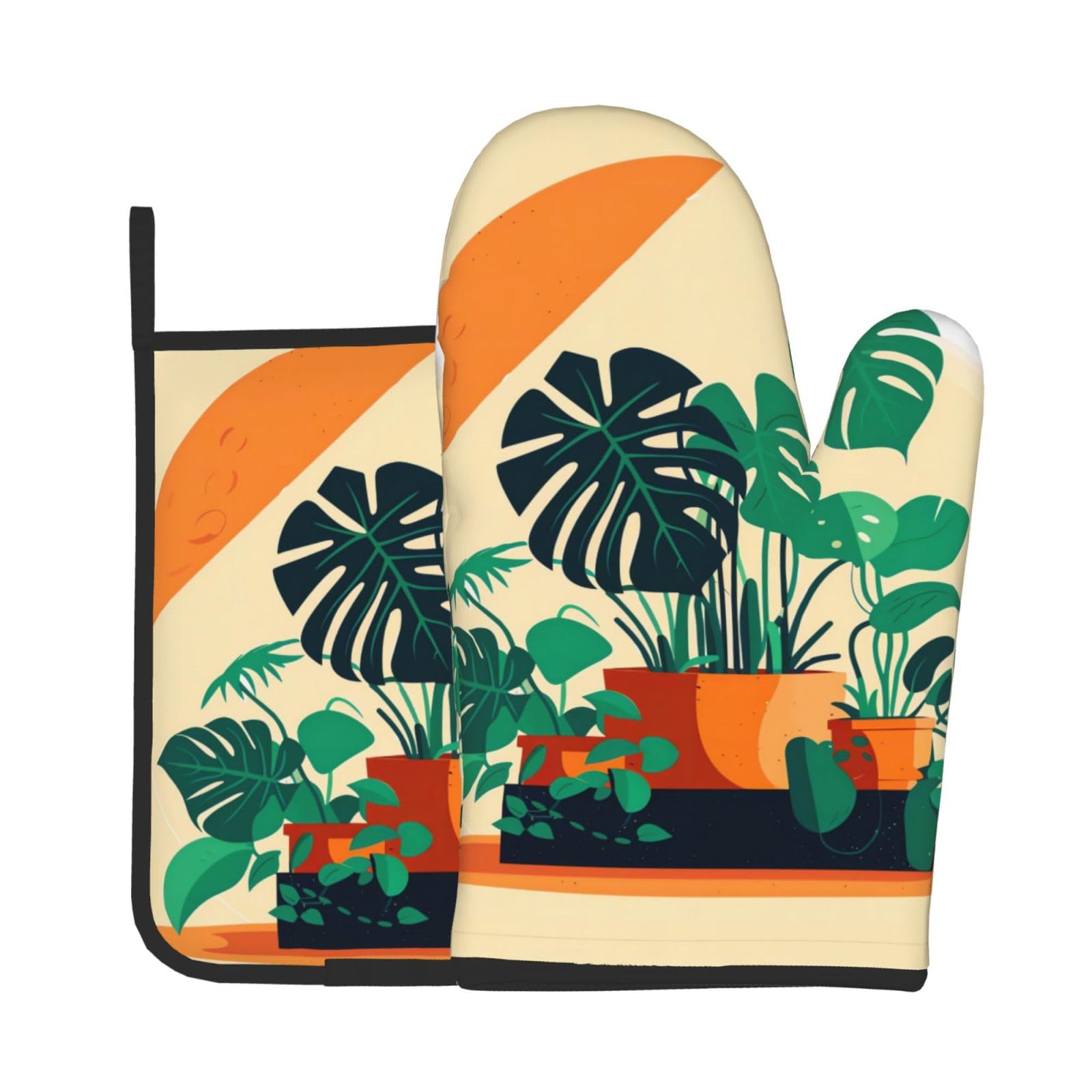 Oven Mitts and Potholders Set of 2 for Kitchen Baking Cooking GrayCartoon Turtle Back Bamboo Thick and Durable