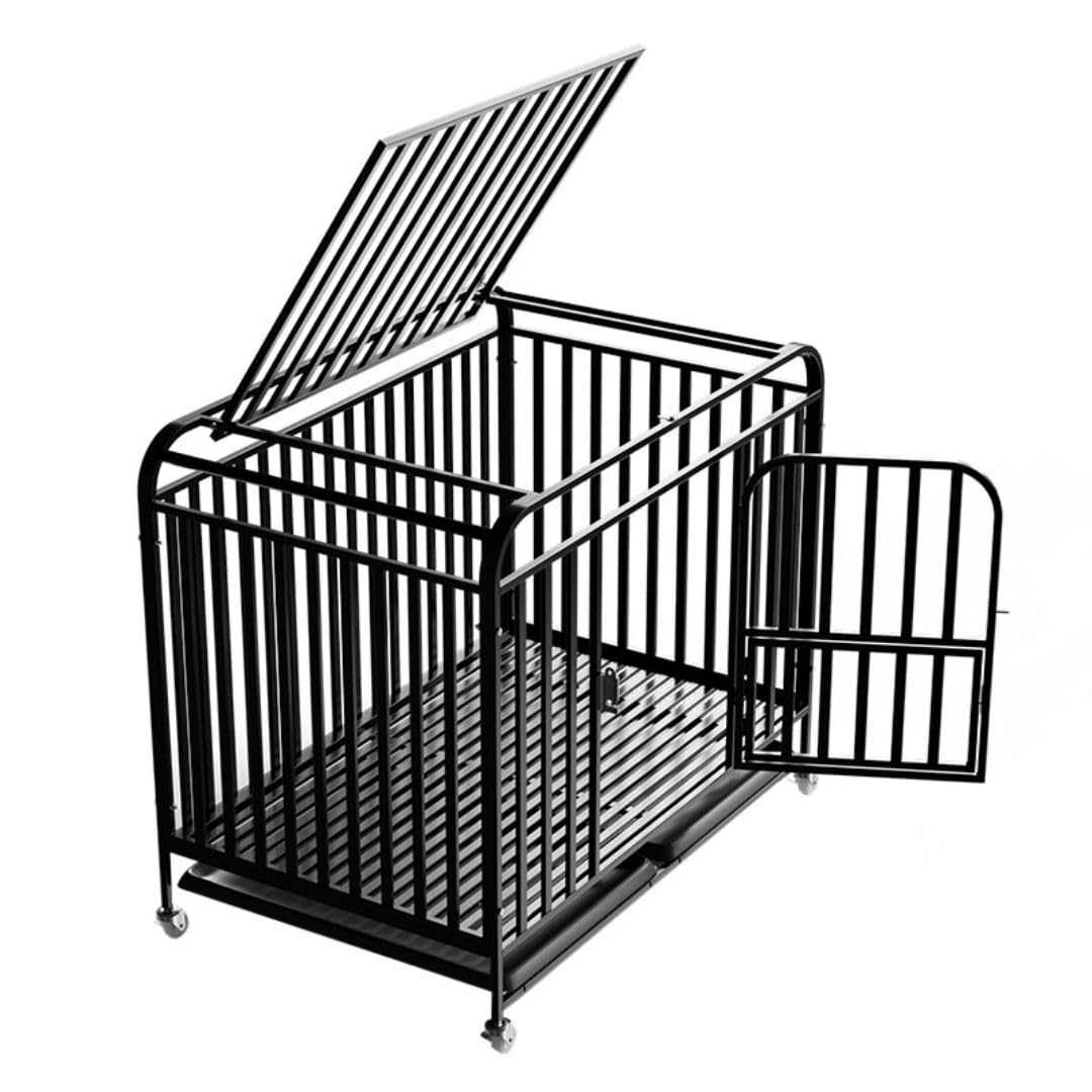 Jaula para Perros Grande de Alta Resistencia 108 x 70 x 87,5 cm con Hierro Fuerte, 4 Ruedas Giratorias, 3 Puertas y 2 Bandejas Extraíbles