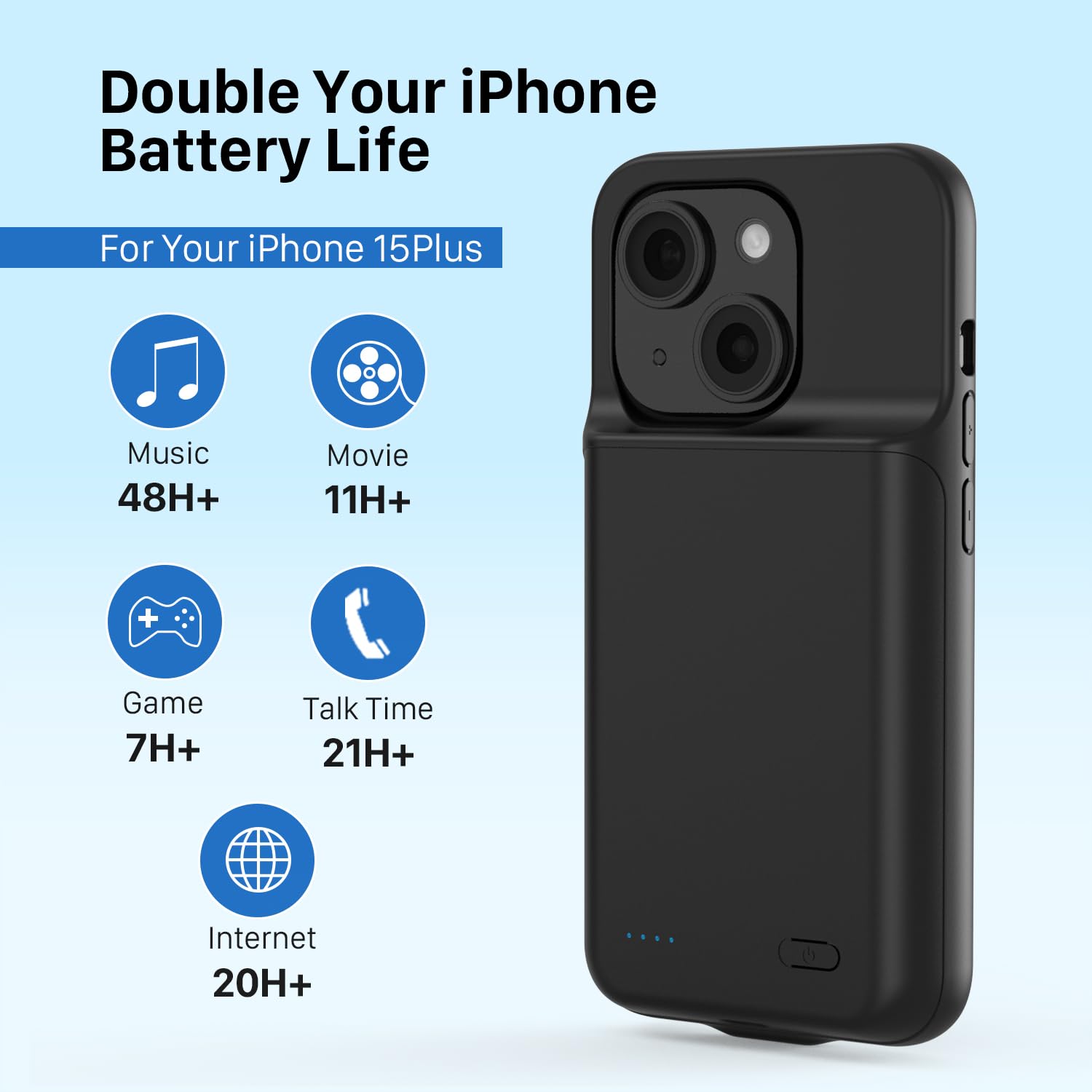 Akkuhülle für iPhone 15, [ 6800mAh ] Zusatzakku Ladehülle Akku hülle Handyhülle,wiederaufladbare Powerbank Akku Hülle kompatibel für iPhone 15 (6.1 Zoll) (Schwarz)