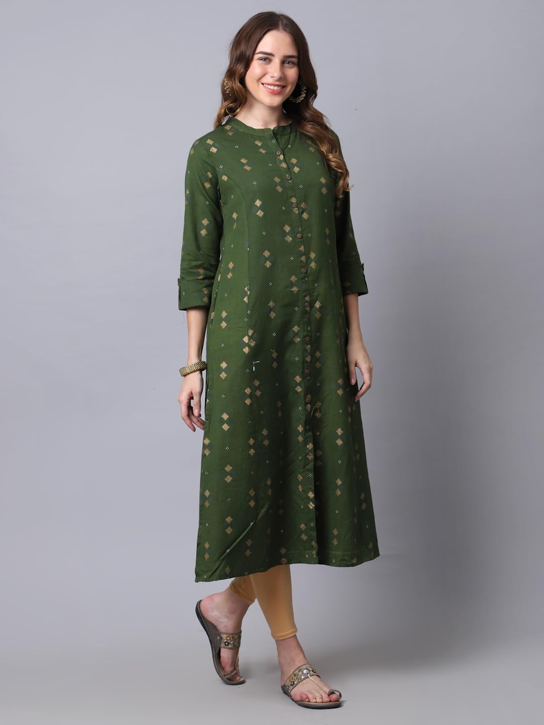 Pistaa's Women's Cotton Regular Fit A-Line Kurta (Mehndi Green_XX-Large) 1