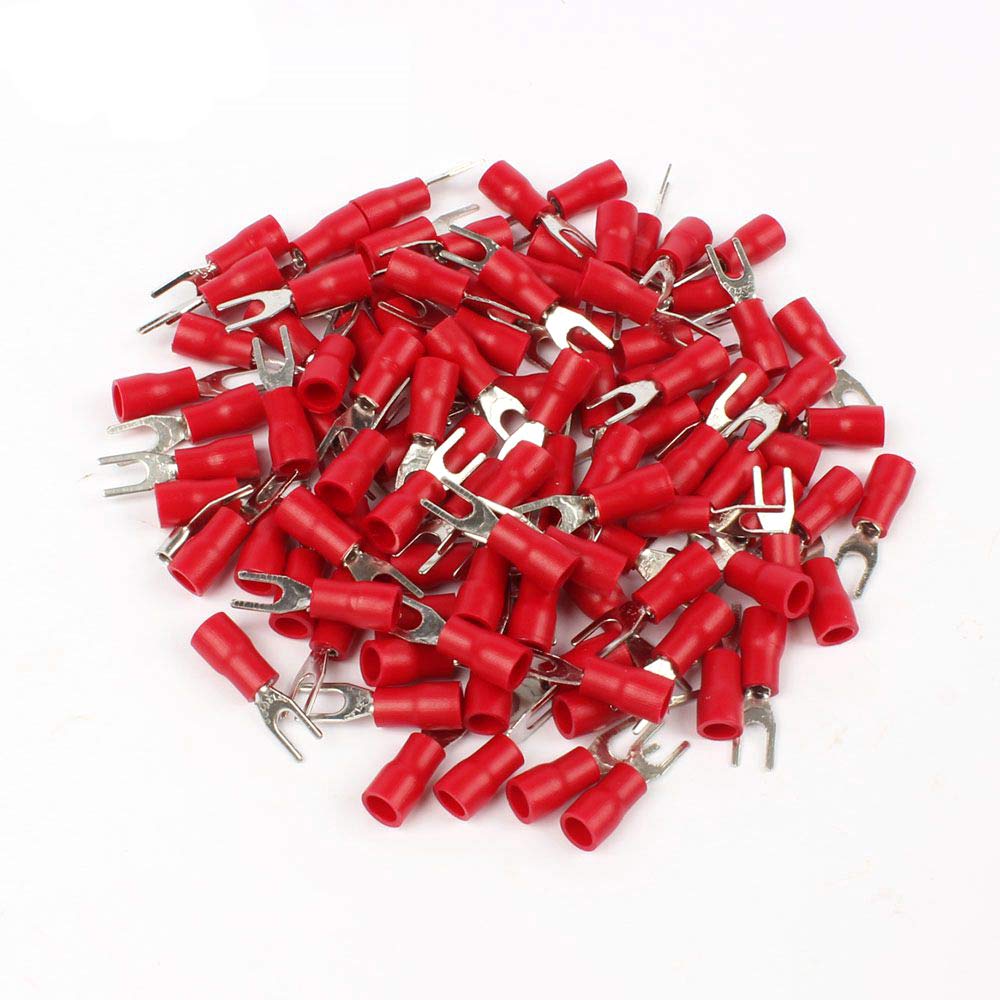 UYCUODLUY 100PCS SV1.25-3 Red Terminal Cable Wire Connector Insulated Wiring Terminals electrical Lug crimp terminal