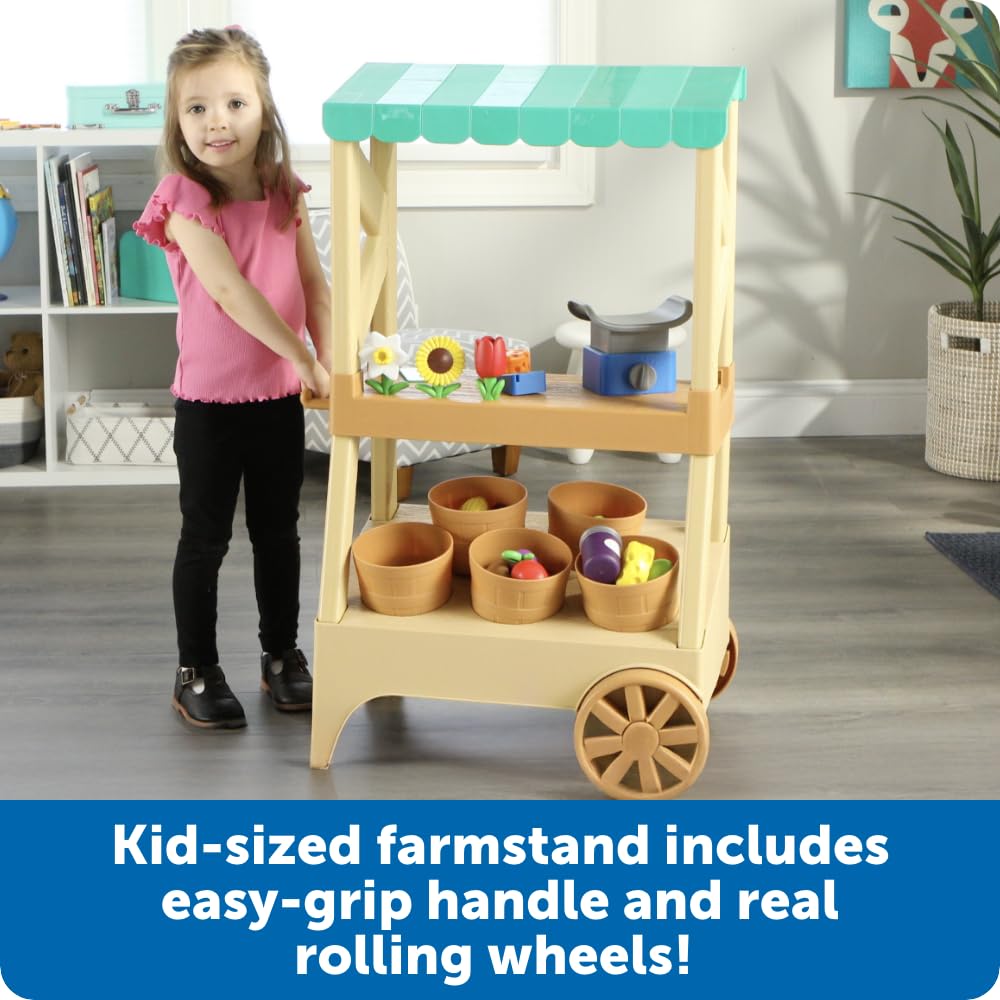 Learning Resources Mein erster Farmstand Rollenspiel‑Marktstand aus Holz, 27 Teile Obst & Gemüse – Bauernhofspiel ab 2 Jahren