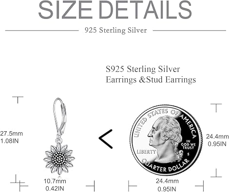POPLYKE Antiqued Sunflower Leverback Dangle Earrings S925 Sterling Silver Sunflower Earrings for Women