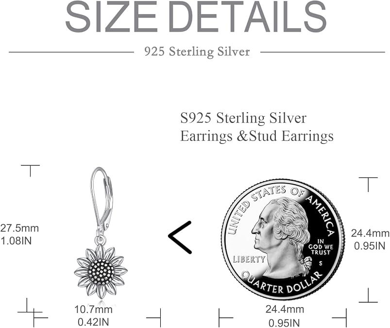 POPLYKE Antiqued Sunflower Leverback Dangle Earrings S925 Sterling Silver Sunflower Earrings for Women