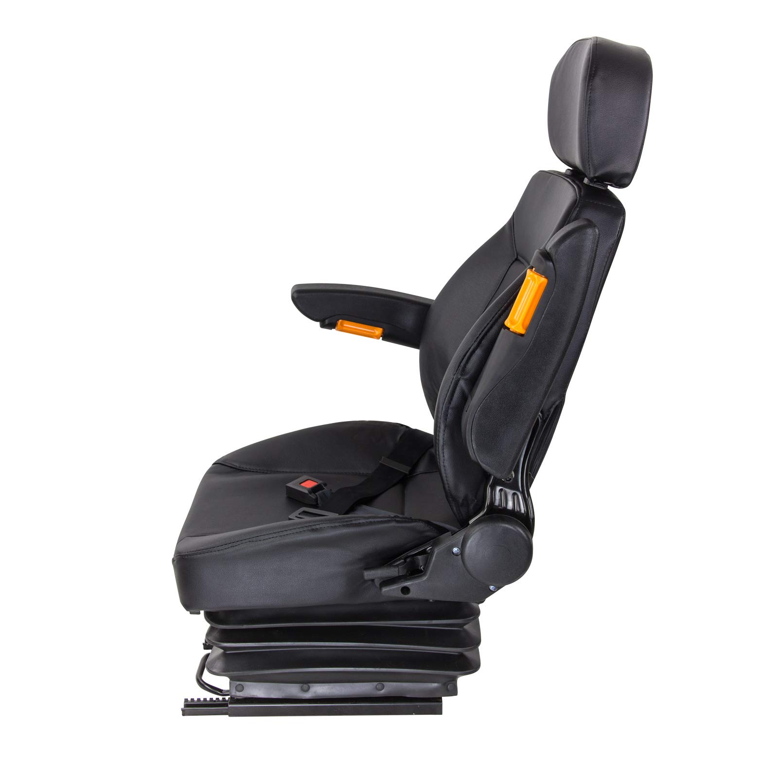DEMA Universal Traktorsitz – Schleppersitz, Staplersitz, Baumaschinensitz – Bequem, Robust, Verstellbar – für Traktor, Schlepper, Arbeitsmaschine – Schwarz – mit Kopfstütze, Gurt und Armlehne
