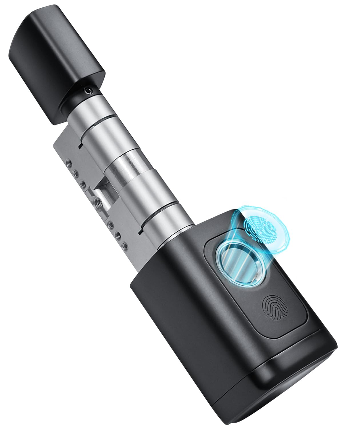 Cerradura Inteligente Ajustable 60mm-90mm, Fechadura Inteligente con Base de Datos Europea Independiente, Bombin Cerradura Seguridad con Huella Digital, Contraseña, Aplicación, Llave, Tarjeta Clave