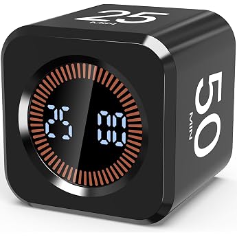 Pomodoro Timer Cube, 5/10/25/50 Minutes Countdown, Mute and Sound Alarm | Time Management Tool, USB-C Rechargeable, Colourful