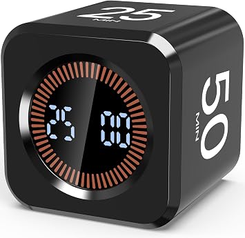 Pomodoro Timer Cube 5/10/25/50, Visual Productivity Flip Timer for Kids | Silent & Sound Mode, Gravity Sensor, Custom Countdown, for Classroom Desk ADHD Study Work School Game Kitchen(Black)