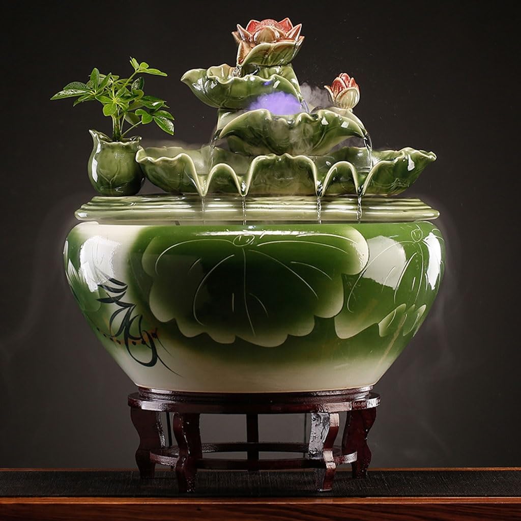 Indoor Small Water Fountain Circulating Water Ceramic Fish Tank Ornaments Home Living Room Decoration Desktop Fountain Desk Fountain Ornaments Indoor Waterfall Feature Tabletop Fountains Feng Shui Dec