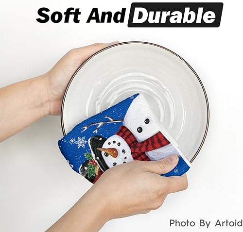 Miniatura 5 de Artoid Mode Juego de 2 toallas de cocina de invierno con diseño de muñeco de nieve azul, 18 x 26 pulgadas, diseño de muñeco de nieve
