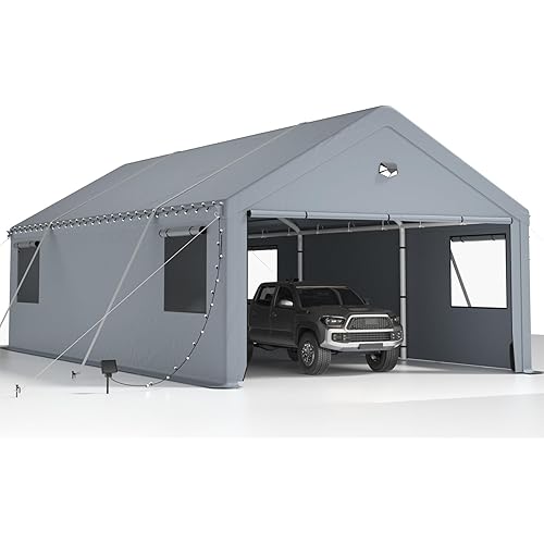 Carports 13X25 Heavy Duty,Car Ports with 180G Removable Side Wall,Portable Car Port Garage,Carport Canopy, Car Shelter All Weather,Grey
