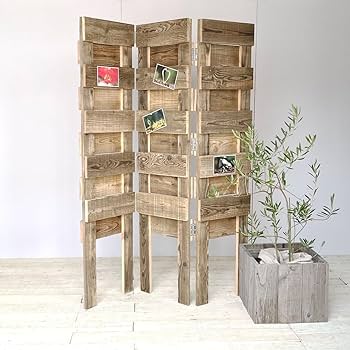 Amazon | リサイクルウッド 3連パーテーション 間仕切り