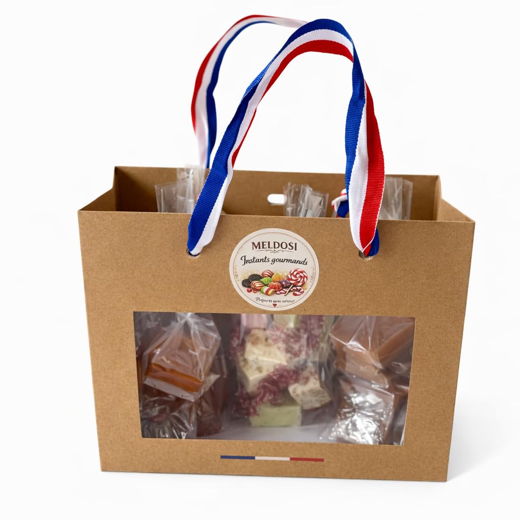 Meldosi Assortiment de Bonbons Traditionnels Français – Confiseries Artisanales, Pâtes de Fruits, Nougats, Caramels – Sachet coffret gourmand Élégant Prêt à Offrir