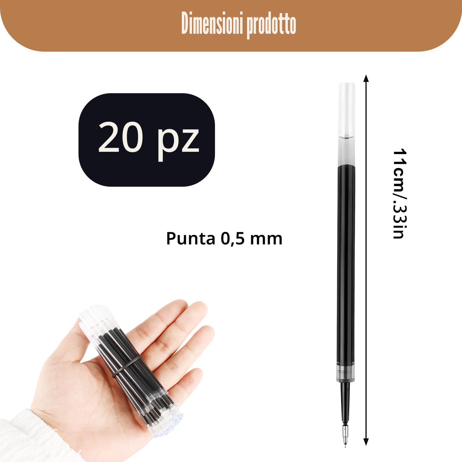Ricariche inchiostro gel nero 0,5 mm spessore 11 cm compatibili penne a sfera a pressione